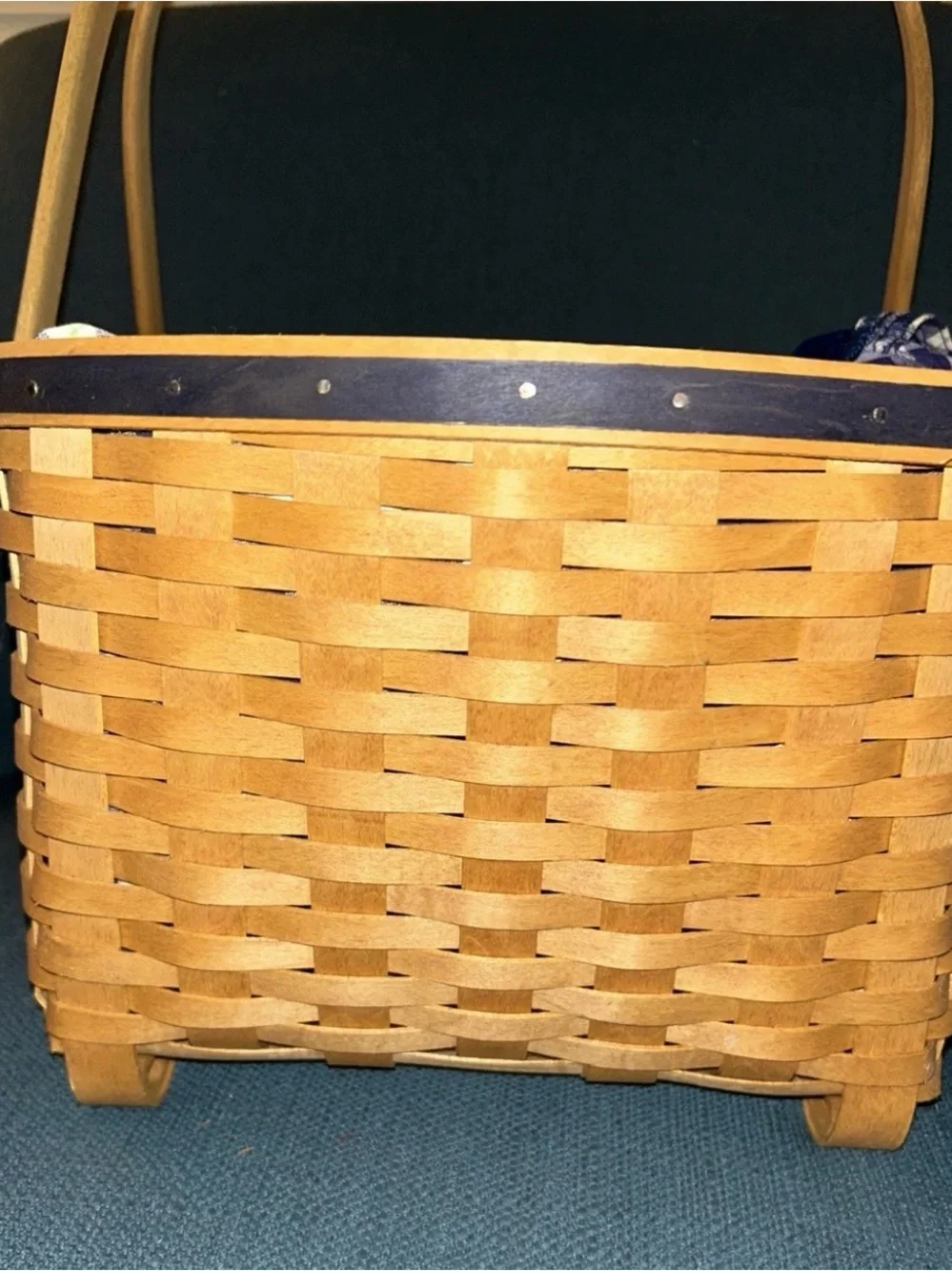 Longaberger 2004 Blue Ribbon Crafting Basket W/ Protector And Liner